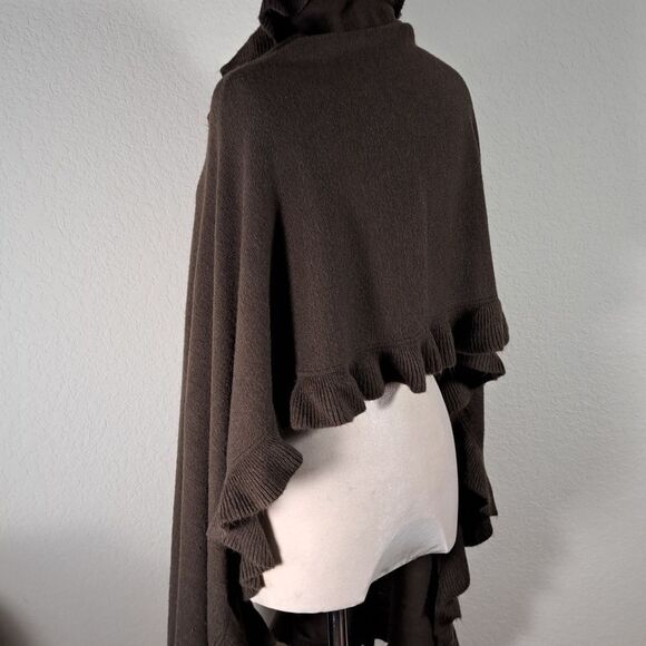 ShanaK Shawl Brown Ruffled Women's Wrap Ruffled Oversized Sweater Wrap One Size - Picture 3 of 7